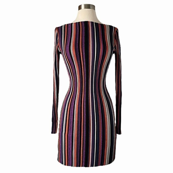 Ronny Kobo Jessica Metallic Stripe Long Sleeve Bodycon Mini Dress M Multi - Picture 2 of 8